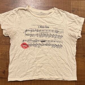 Cream Graphic Tee with Music Print